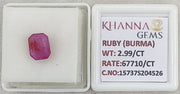 2.99/CT Natural Old Burma Ruby with IIGJ Govt. Lab Certificate-15737S204526